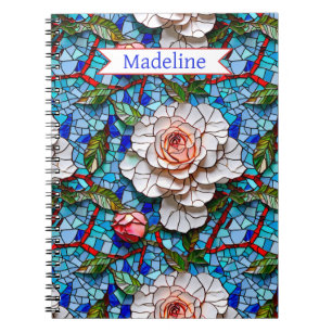 Gorgeous Mosaic Flowers Pattern Personalised Notebook
