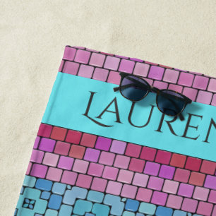 Gorgeous Mosaic Tile Look - Customised Pink & Aqua Beach Towel