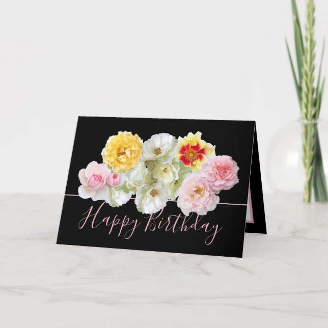 Gorgeous Multi-colour Roses Floral Bouquet Birthda Card (Front)