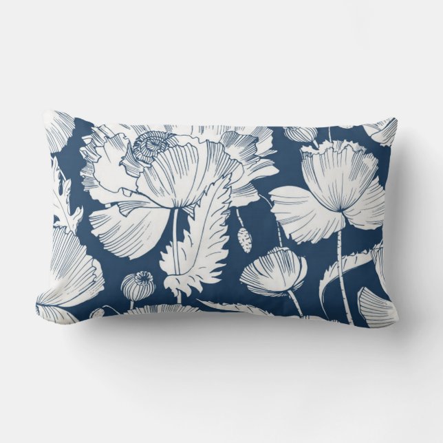 Gorgeous Navy Blue and White Bedroom Decor Lumbar Cushion (Front)