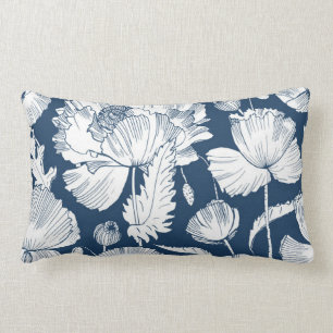 Gorgeous Navy Blue and White Bedroom Decor Lumbar Cushion
