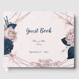 gorgeous navy blue & dusty rose flowers botanical  guest book
