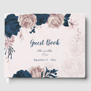 gorgeous navy blue & dusty rose flowers botanical guest book