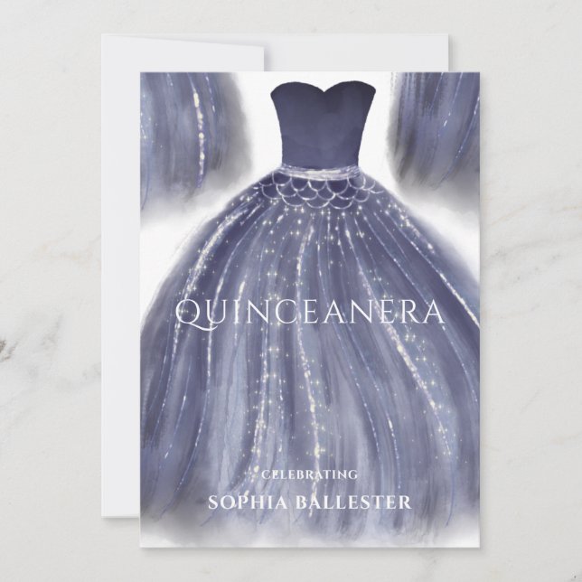 Gorgeous Navy Blue Quinceanera Dress Gown Party Invitation (Front)