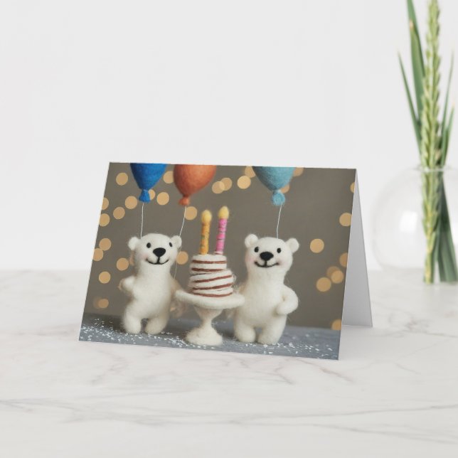 Gorgeous needfelt polar bear birthday card (Front)