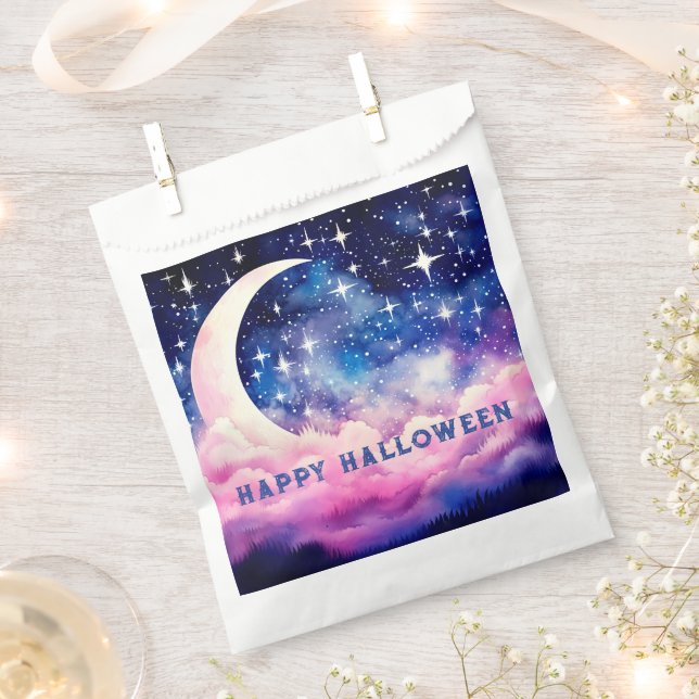 Gorgeous Night Sky Crescent Moon Halloween Favour Bags (Clipped)