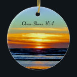 Gorgeous Ocean Shores beach sunset photo Ceramic Tree Decoration<br><div class="desc">This beautiful ornament shows a spectacular,  colourful sunset  photo taken from a peaceful beach in Ocean Shores,  Washington.  Layers of clouds give the impression of an abstract painting.</div>