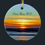 Gorgeous Ocean Shores beach sunset photo Ceramic Tree Decoration<br><div class="desc">This beautiful ornament shows a spectacular,  colourful sunset  photo taken from a peaceful beach in Ocean Shores,  Washington.  Layers of clouds give the impression of an abstract painting.</div>