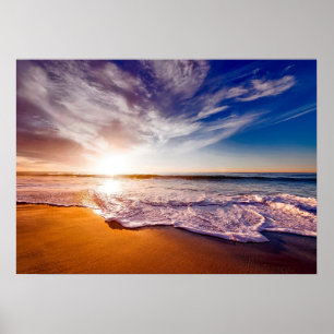 Gorgeous Ocean Waves on the Beach at Sunrise Poster