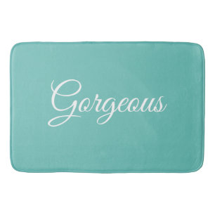 Gorgeous or Your Message, White Script, Light Teal Bath Mat