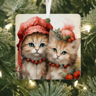 Gorgeous Orange Kitten Couple Christmas Metal Tree Decoration