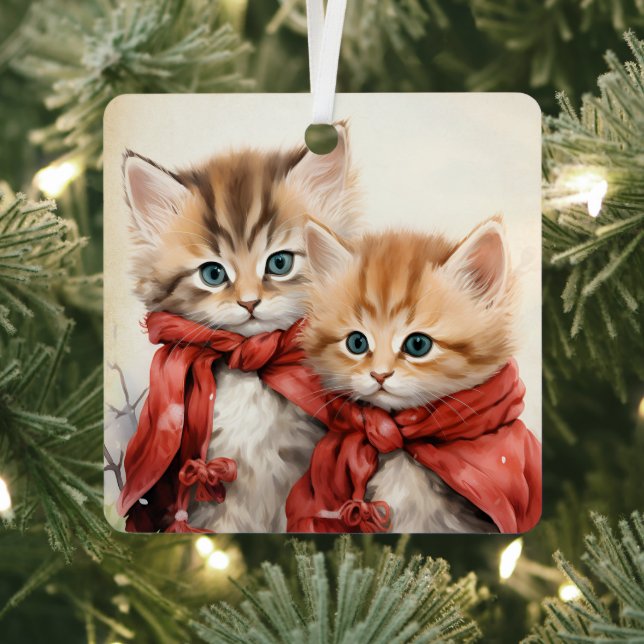 Gorgeous Orange Kitten Couple Christmas  Metal Tree Decoration (Insitu)
