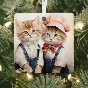 Gorgeous Orange Kitten Couple Christmas Metal Tree Decoration