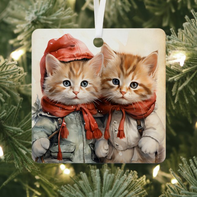 Gorgeous Orange Kitten Couple Christmas  Metal Tree Decoration (Insitu)