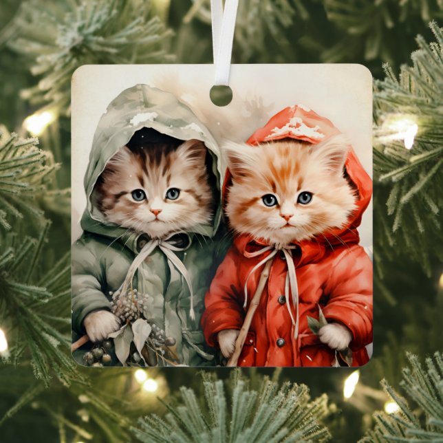 Gorgeous Orange Kitten Couple Christmas  Metal Tree Decoration (Insitu)
