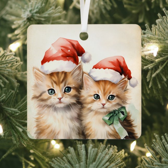 Gorgeous Orange Kitten Couple Christmas  Metal Tree Decoration (Insitu)