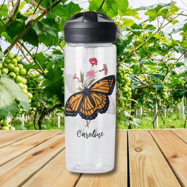 Gorgeous Orange Monarch Butterfly Victorian Art Water Bottle (This Monarch Butterfly water bottle expresses your love for nature, earth, and God's creatures.)