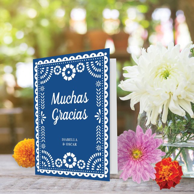 Gorgeous Ornate Papel Picado Blue Wedding Thank You Card (Creator Uploaded)