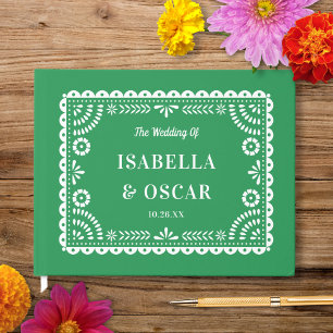 Gorgeous Ornate Papel Picado Green Wedding  Guest Book