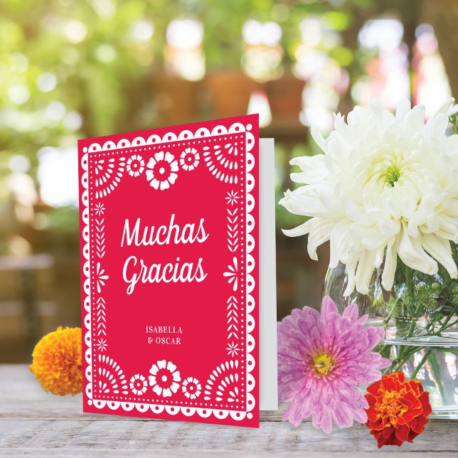 Gorgeous Ornate Papel Picado Hot Pink Wedding Thank You Card (Creator Uploaded)