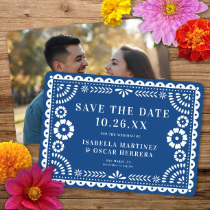Gorgeous Ornate Papel Picado Photo Blue Wedding Save The Date