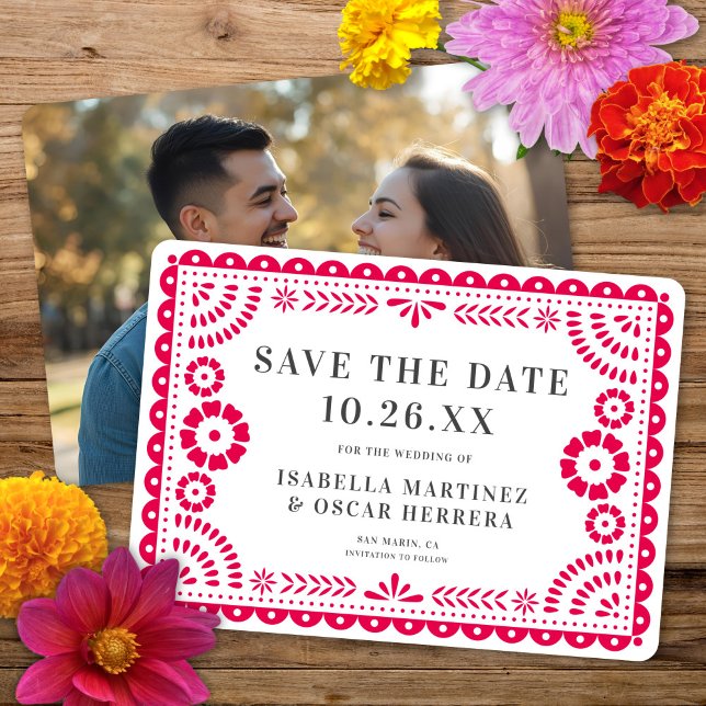 Gorgeous Ornate Papel Picado Photo Pink Wedding Save The Date (Creator Uploaded)