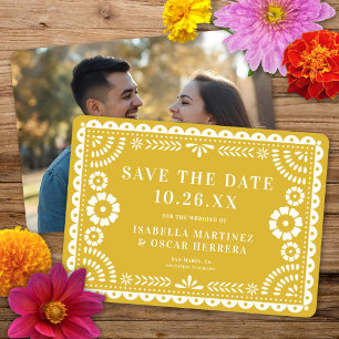 Gorgeous Ornate Papel Picado Photo Yellow Wedding Save The Date