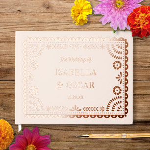 Gorgeous Ornate Papel Picado Rose Gold Wedding  Guest Book