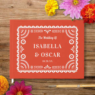 Gorgeous Ornate Papel Picado Warm Red Wedding Guest Book