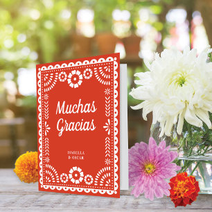 Gorgeous Ornate Papel Picado Warm Red Wedding Thank You Card