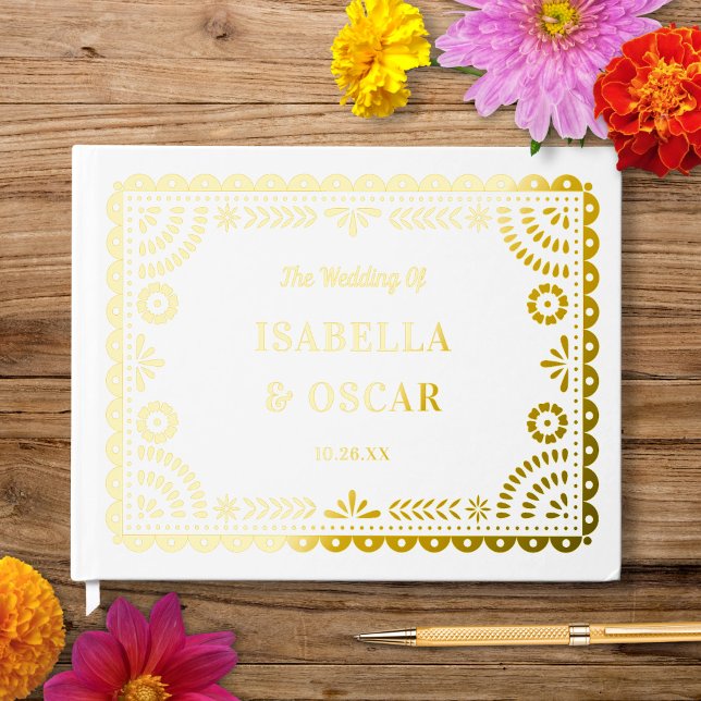 Gorgeous Ornate Papel Picado Wedding Gold Guest Book (Creator Uploaded)