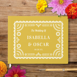 Gorgeous Ornate Papel Picado Yellow Wedding  Guest Book