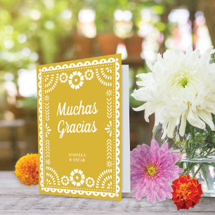 Gorgeous Ornate Papel Picado Yellow Wedding Thank You Card