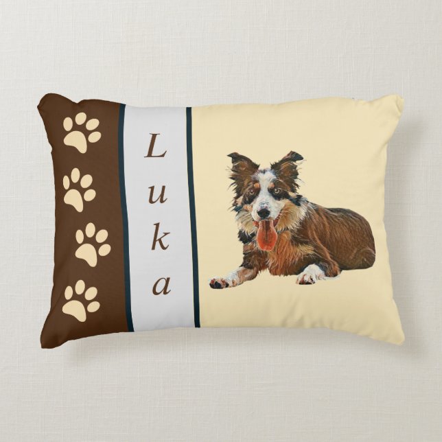 Gorgeous Painted Border Collie Accent Pillow (Front)