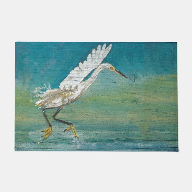 Gorgeous Painting Of Egret Shorebird Doormat (Front)