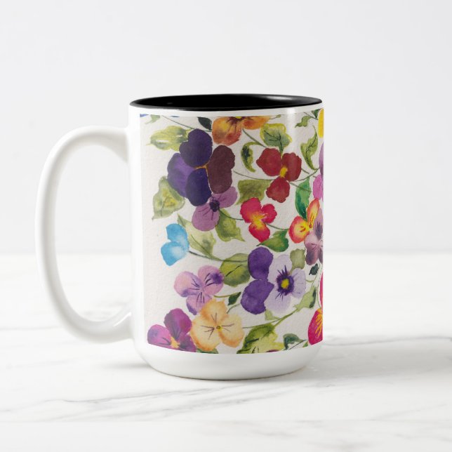 Gorgeous Pansie Two-Tone Mug, 15 oz Two-Tone Coffee Mug (Left)