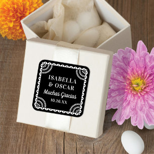 Gorgeous Papel Picado Black Wedding Favor Sticker