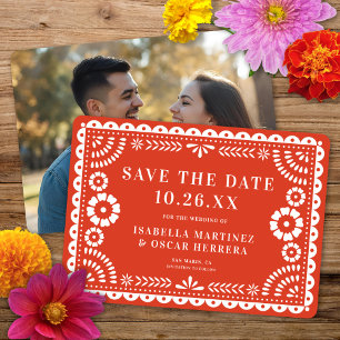 Gorgeous Papel Picado Photo Warm Red Wedding Save The Date