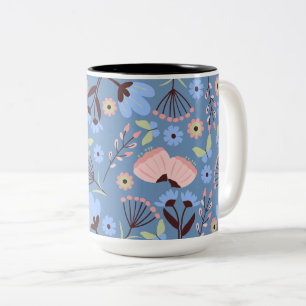 Gorgeous Pastel Butterfly & Floral Two-Tone Coffee Mug