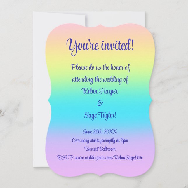Gorgeous Pastel Rainbow Gradient Wedding Invitation (Front)