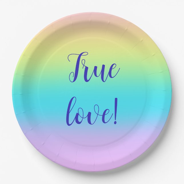 Gorgeous Pastel Rainbow Gradient Wedding Paper Plate (Front)