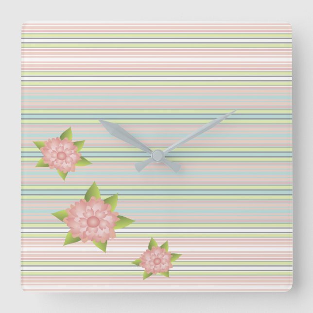 Gorgeous Pastel Stripe Square Or Round Clock (Front)