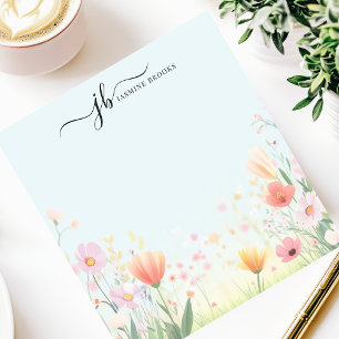 Gorgeous Pastel Wildflower Watercolor Personalised Notepad