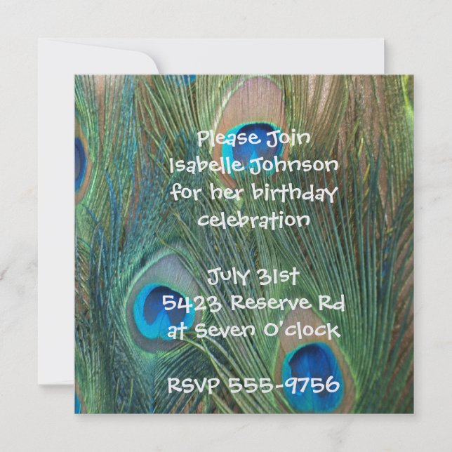 Gorgeous Peacock Birthday Invitations (Front)
