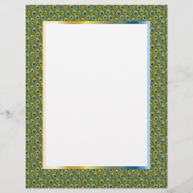 Gorgeous Peacock Print Border Stationery (Front)