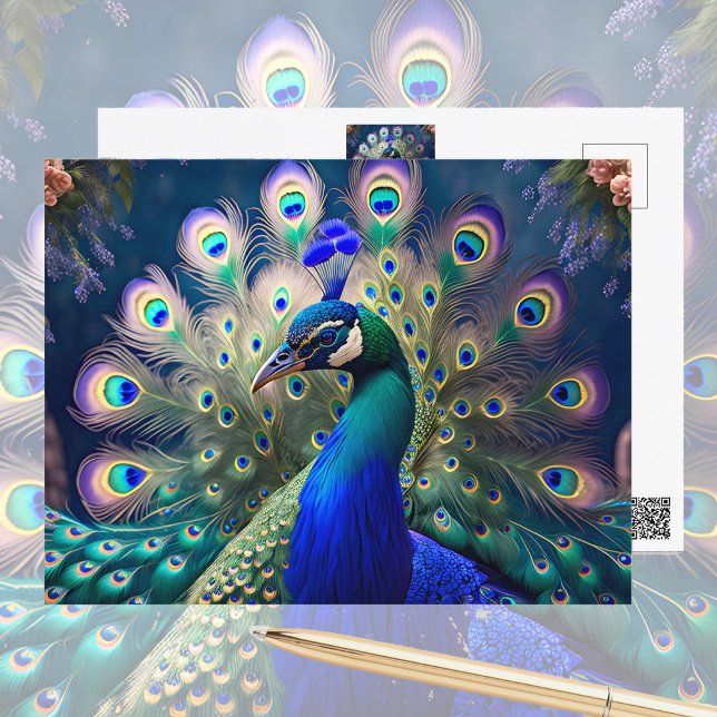 Gorgeous peacock with teal and gold plumage postcard (Creator Uploaded)