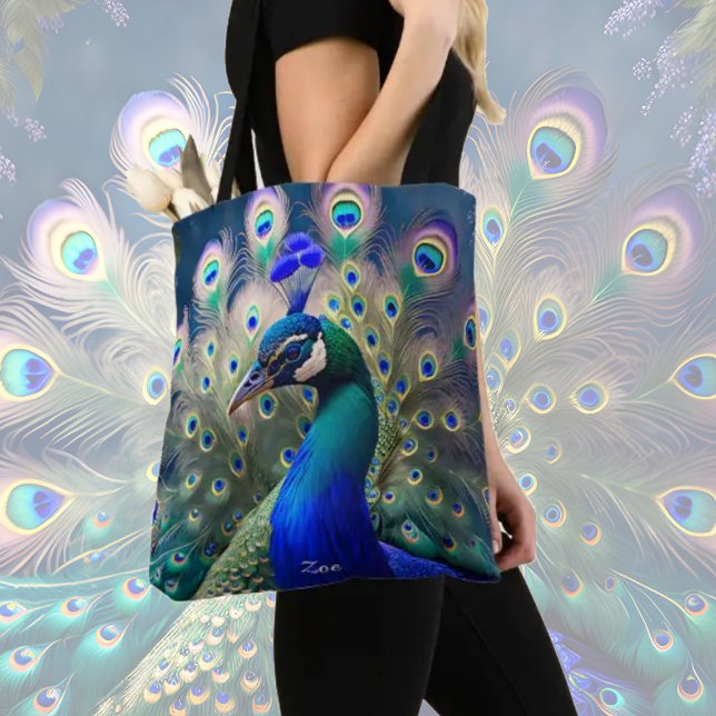 Gorgeous peacock with teal and gold plumage tote bag (Creator Uploaded)