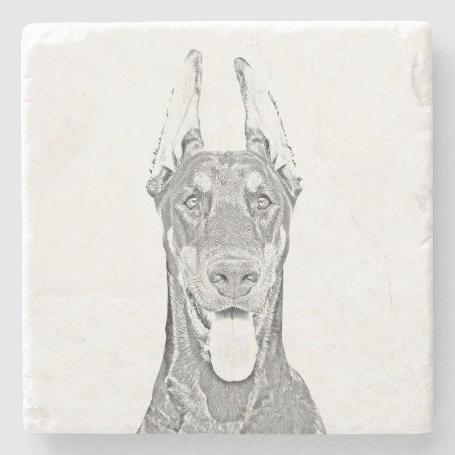 Gorgeous Pencil Doberman Pinscher Marble Coaster (Front)