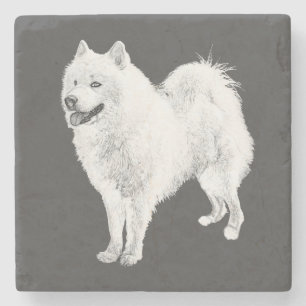 Gorgeous Pencil Drawn Samoyed Dog Marble Coaster