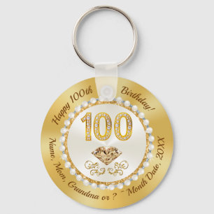 Gorgeous Personalise, 100th Birthday Party Favours Key Ring